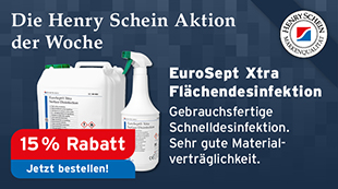 Die Henry Schein Aktion der Woche - EuroSept Xtra Flaechendesinfektion, gebrauchsfertige Schnelldesinfektion, sehr gute Materialvertraeglichkeit